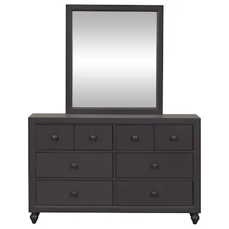 Cottage Style Dresser and Mirror Set with Bun Feet